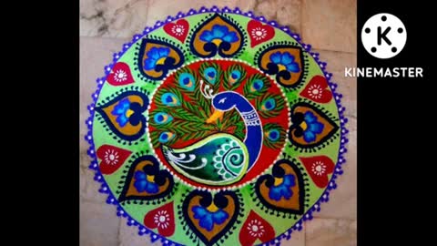 Happy Diwali latest peacock Rangoli Relaxing video time #rangrangoli #crafty #jeet Rangoli #