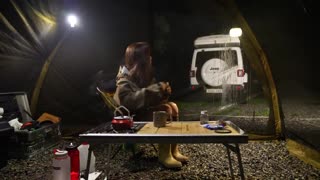 Relaxing Solo Camping Rain ASMR: Tent Shelter Setup in a Rainstorm