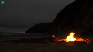 Campfire and Ocean Waves on a Secluded Beach at Night | Relax, Sleep, Focus, and Study | 5 Hours