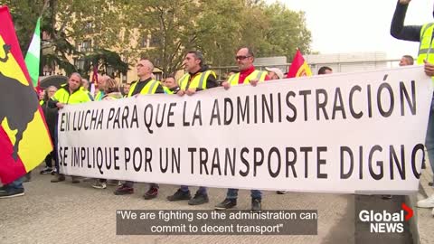 Truckers in Spain march to protest rising cost of living, increased regulations