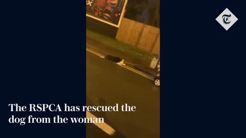 Shocking footage of woman dragging dog behind her while driving mobility scooter