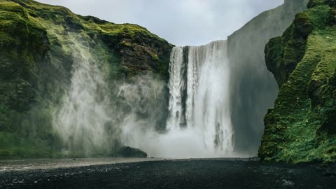 Landscape View Of Skogafoss Waterfall Free To Use Loop Video (No Copyright)