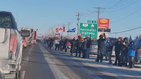 Freedom Rally: Crowd cheering on the freedom trucker convoy in Winnipeg, Canada