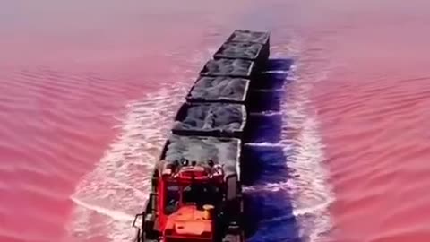 Siberia Russia Train runs over water collecting salt