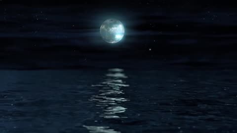 Moon at night on the sea with quiet music for calm, relaxation and meditation