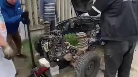 Worn down accident car maintenance