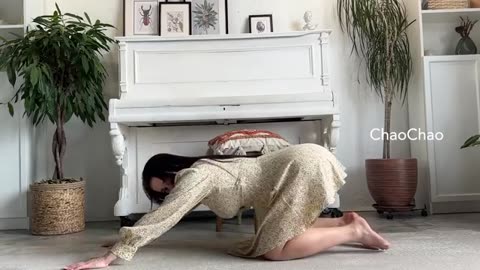 Dress stretching legs full body - part 4