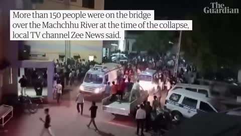 Footage shows people swimming to safety after Indian bridge collapse