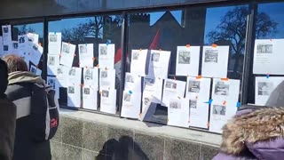 Rally At CBC, Pictures of Vaccine Injured Cover Windows