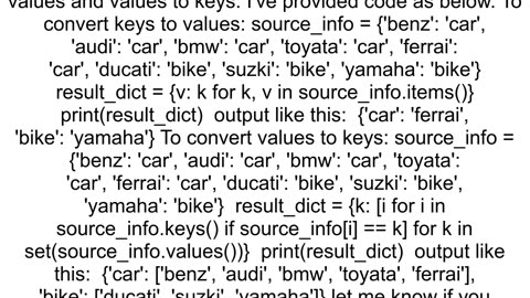 Python dictonary convert keys to values and vice versa