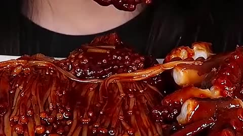 Spicy Black Bean Enoki Mushrooms, Octopus #zoeyasmr #zoeymukbang #bigbites #mukbang #asmr #food #먹방