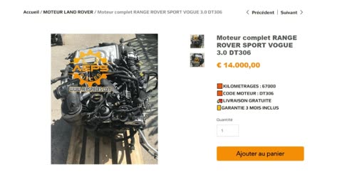 AEPSPIECES.COM - Moteur complet RANGE ROVER SPORT VOGUE 3.0 DT306