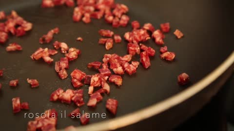 Fettuccella con crema di broccoli napoletani, salame tostato e fonduta distagionato Animo duro