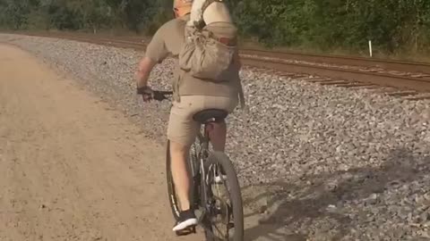 Dog Enjoys Bicycle Ride While Standing Inside Owners Backpack HD 2021
