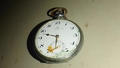 Antique 1912 Swiss Omega Pocket Watch Silver, broken at wall, over 100 years old!