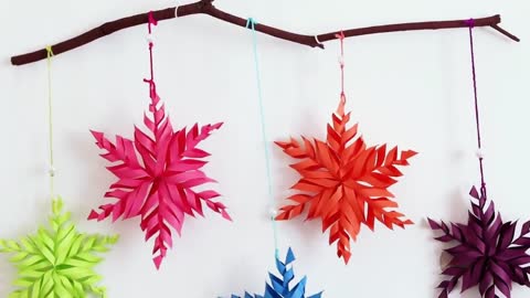 Simple Paper snowflake wall hanging | DIY easy paper crafts tutorial - Wall decoration ideas