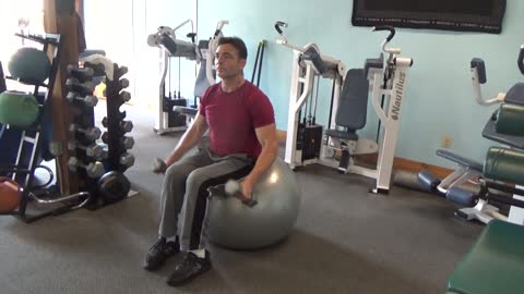 Dumbbell Front Raise on a Ball