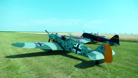 A6M ZERO and Messerschmitt Bf 109 SCALE REPLICAS _ FLYBY _ 4K