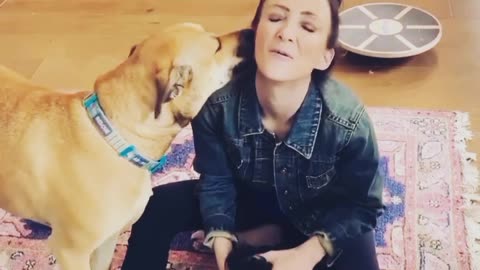 Dog kiss her master ...