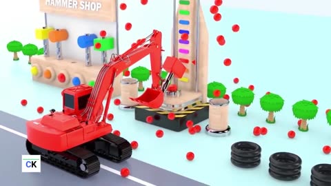 Colour songs for kids using Truck Excavators & car tractors