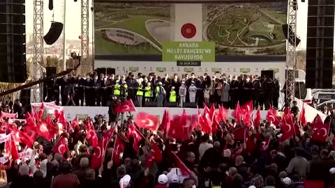 Girl cuts ceremony ribbon before Turkey's leader can