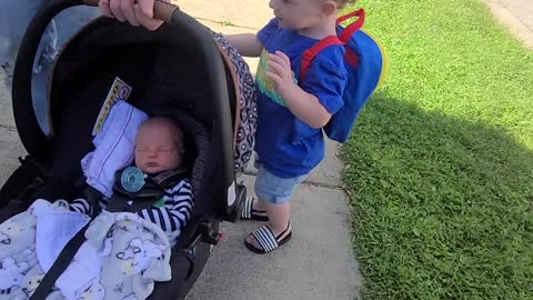 Little Boy Meets His New Baby Brother