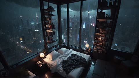 Cyber Rain: Instant Sleep | Rainstorm Sounds for Instant Relaxation in Luxury Cyberpunk Apartment