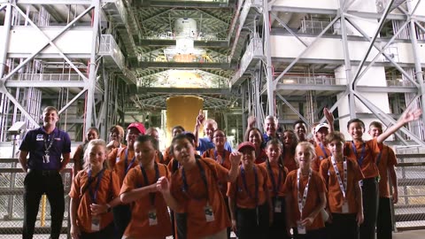 NASA Leaders Surprise Students With First Look at Artemis Rocket and Orion Spacecraft