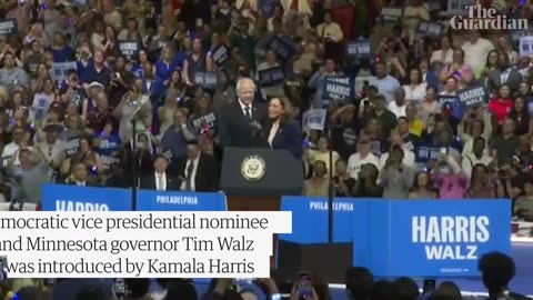 Minnesota governor Tim Walz delivers first speech as Kamala Harris's vice-president pick