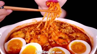 ASMR CARBO FIRE NOODLE SOUP, BOILED EGG, SHRIMP EATING SOUNDS MUKBANG