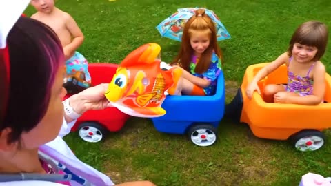 Kids Pretend Play In Choo Choo Train For Kids. Outdoor Activities & Kid Friendly Videos For Kids