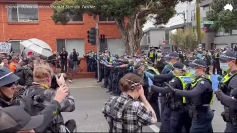 Scenes in Victoria today as protesters clashed with police