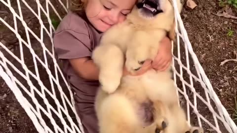 Cute girl and puppy