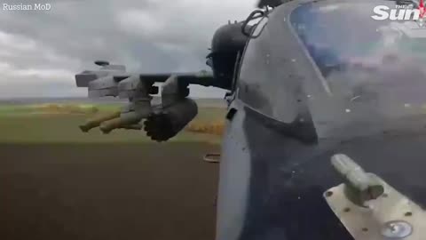 Russian attack helicopters spray missiles at Ukrainian ground targets