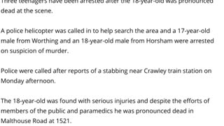 18 Year Old Man Stabbed To Death Outside Crawley Rail Station - 2 Youths Arrested For Murder
