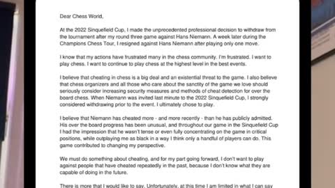 Magnus Carlsen has officially accused Hans Niemann of cheating.