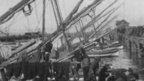 Fishing Smacks, Fisherman's Wharf, San Francisco, California (1897 Original Black & White Film)