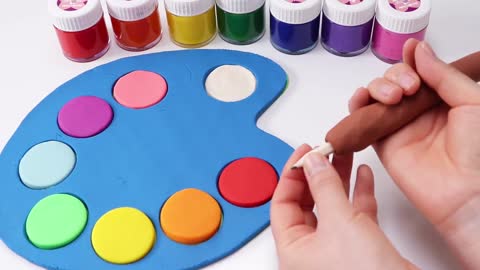 DIY How to Make Rainbow Art Palette and Color Brush with Play Doh