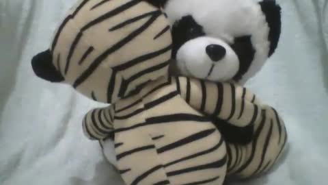 All you need is a hug, stuffed panda hugs the tiger with love [Nature & Animals]