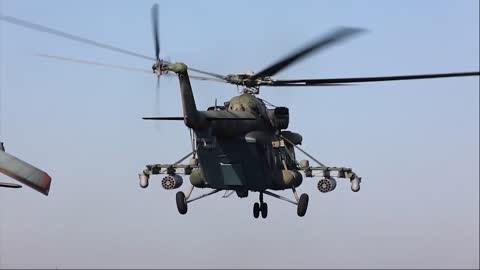 Ukraine War - Mi-8 helicopter crew during visual reconnaissance mission