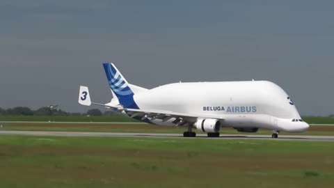Airbus Beluga landing and takeoff at Finkenwerder, EDHI-3