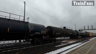 Manifest Train Eastbound CN 3810 & CSX 883 Locomotives In Ontario