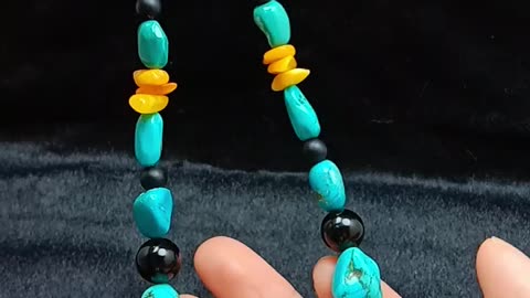 Natural turquoise and onyx amber with faceted Apatite beads necklace colorful gemstone