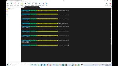 Factorial Program using Python and Mobaxterm