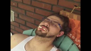 Sleeping Man Wakes Up With Food In His Mouth