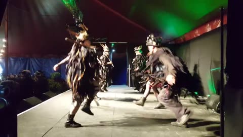 Beltane Border Morris's Tolmen Stone viewed from back stage, Big Top, Chippenham Folk Festival 2019