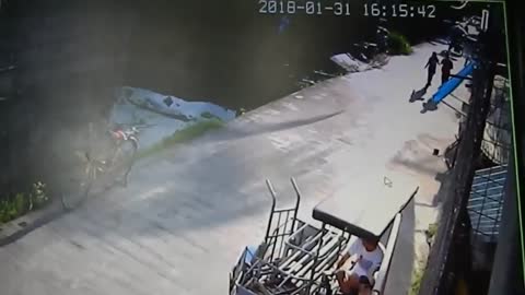 Funny accident caught on Hikvision CCTV camera