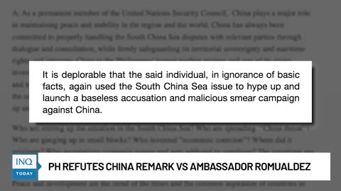 PH refutes China remark vs Ambassador Romualdez | INQ