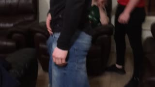 Drunk man ripped jeans completely