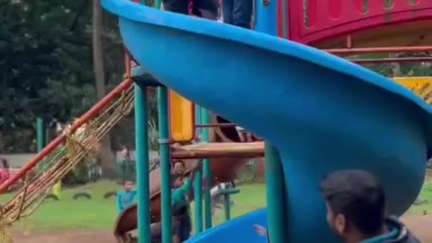 Baby girl falls down from slide funny moments